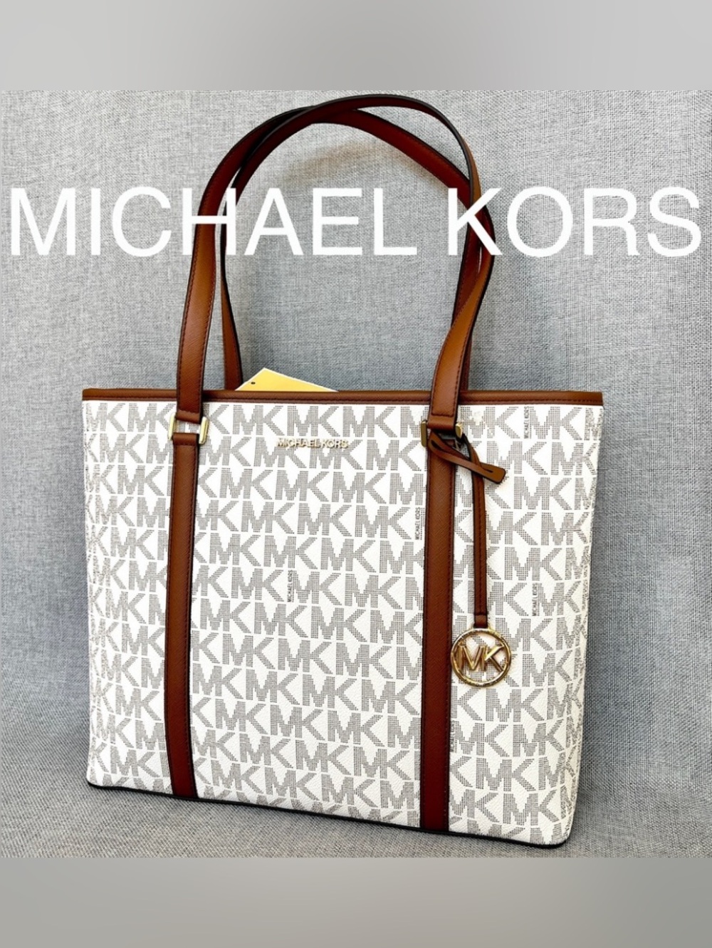 MICHAEL KORS Sady MEDIUM monogrammed shopper tote vanilla